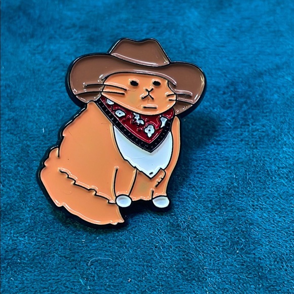 Jewelry - Cowboy Cat Enamel Pin - Brown and Red